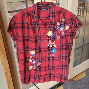 Madewell Central Dahl Red and Black Plaid Floral Button Down Sz. XS‎ Shirt